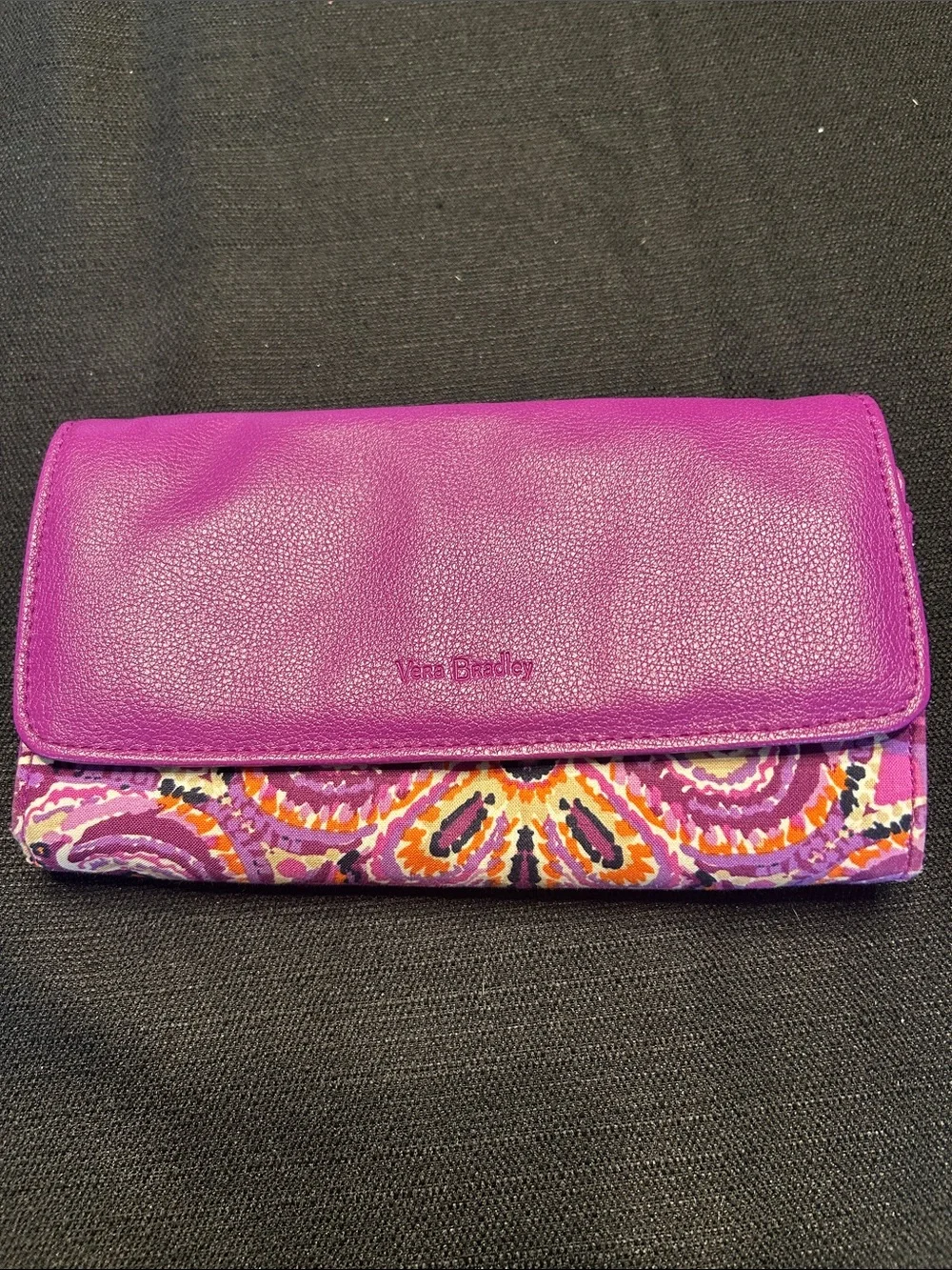 Vera Bradley Purple Foldover Wallet with Multicolor Print